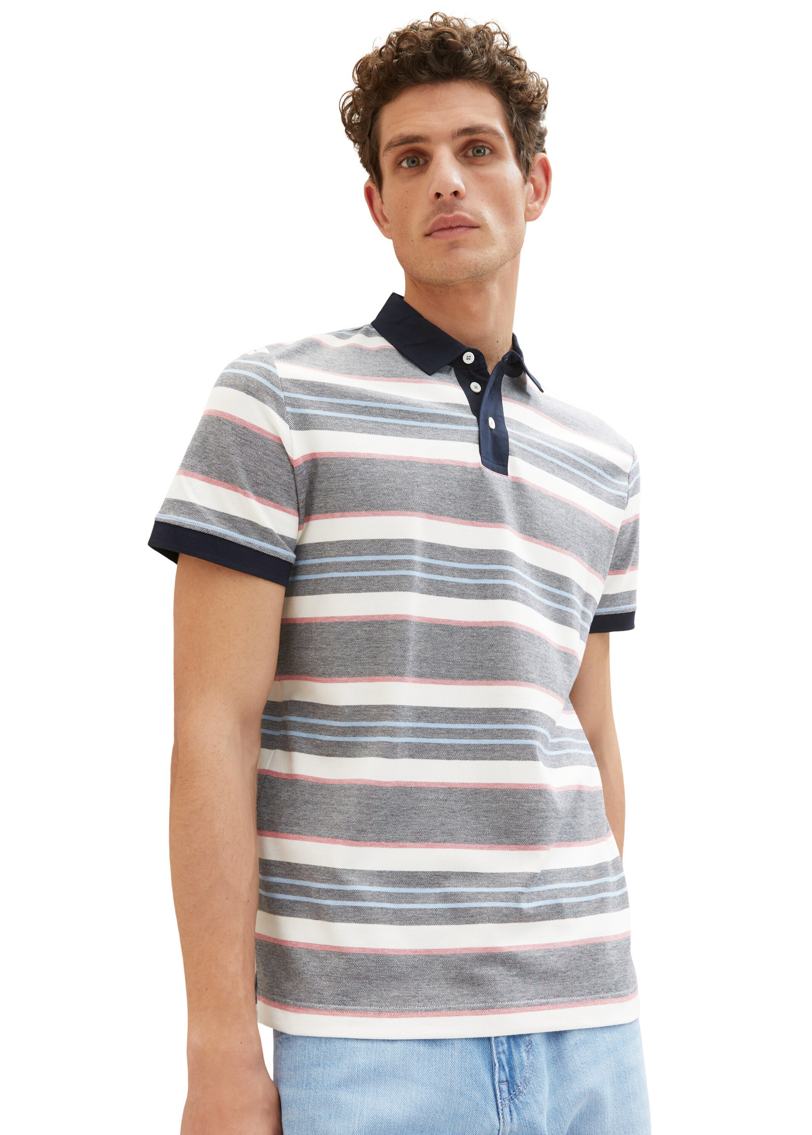 Tom Tailor Striped Polo Shirt Navy Red Stripe - 1036332-31779