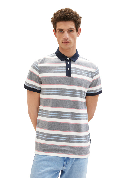 Tom Tailor Striped Polo Shirt Navy Red Stripe - 1036332-31779