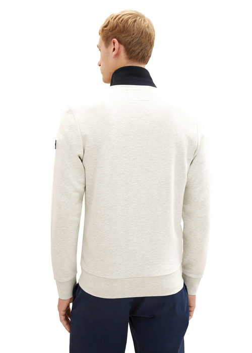 Tom Tailor Sweatshirt Jacket With A Stand Up Collar Vintage Beige Melange - 1037819-18623