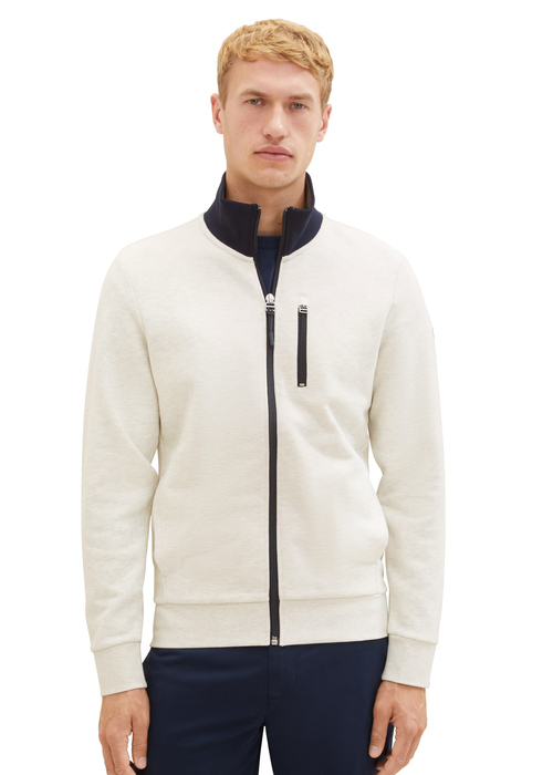 Meska Bluza Tom Tailor Sweatshirt Jacket With A Stand Up Collar Vintage Beige Melange - 1037819-18623