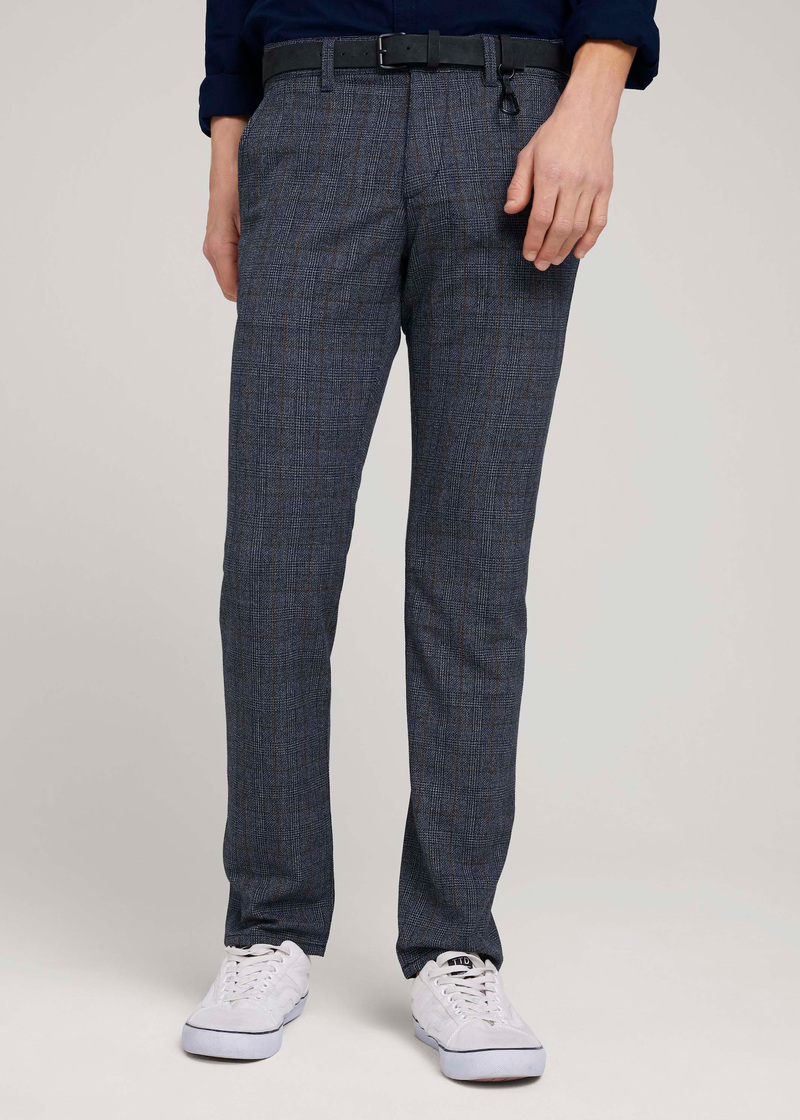 Meskie Spodnie Materialowe Tom Tailor Textured Chinos Navy Grindle Check - 1020451-25904
