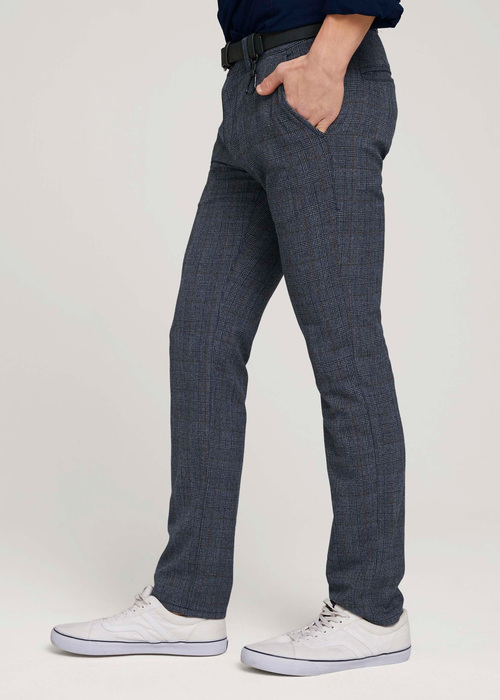 Meskie Spodnie Materialowe Tom Tailor Textured Chinos Navy Grindle Check - 1020451-25904
