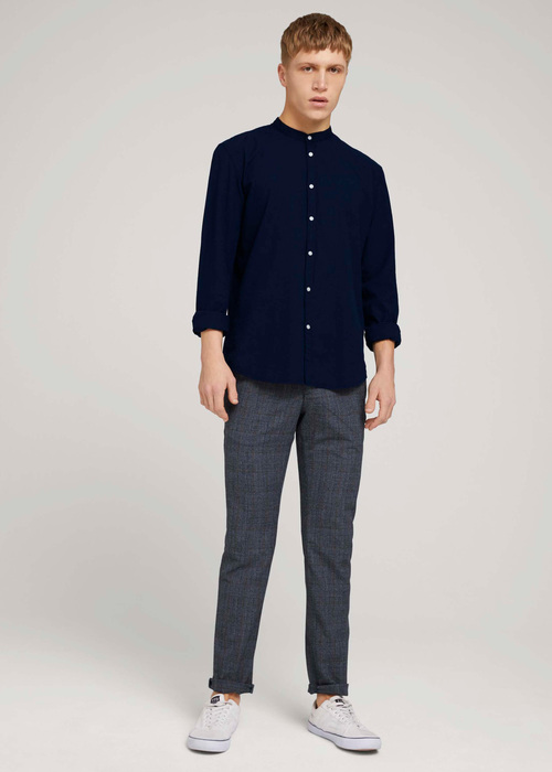 Meskie Spodnie Materialowe Tom Tailor Textured Chinos Navy Grindle Check - 1020451-25904