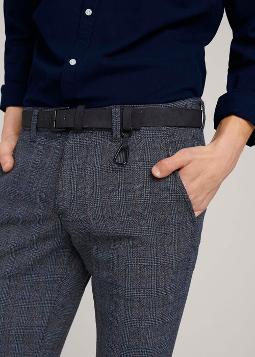 Meskie Spodnie Materialowe Tom Tailor Textured Chinos Navy Grindle Check - 1020451-25904