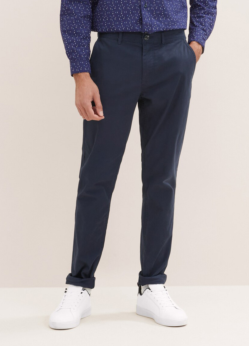 Meskie Spodnie Materialowe Tom Tailor Washed Slim Chinos Sky Captain - 1035046-10668