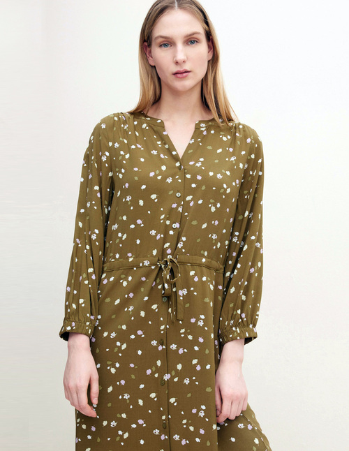 Tom Tailor Patterned Blouse Dress Olive Small Floral Design - 1030891-29156