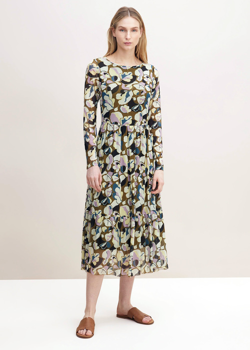 Tom Tailor Patterned Midi Dress Olive Colorful Floral Design - 1030257-29151