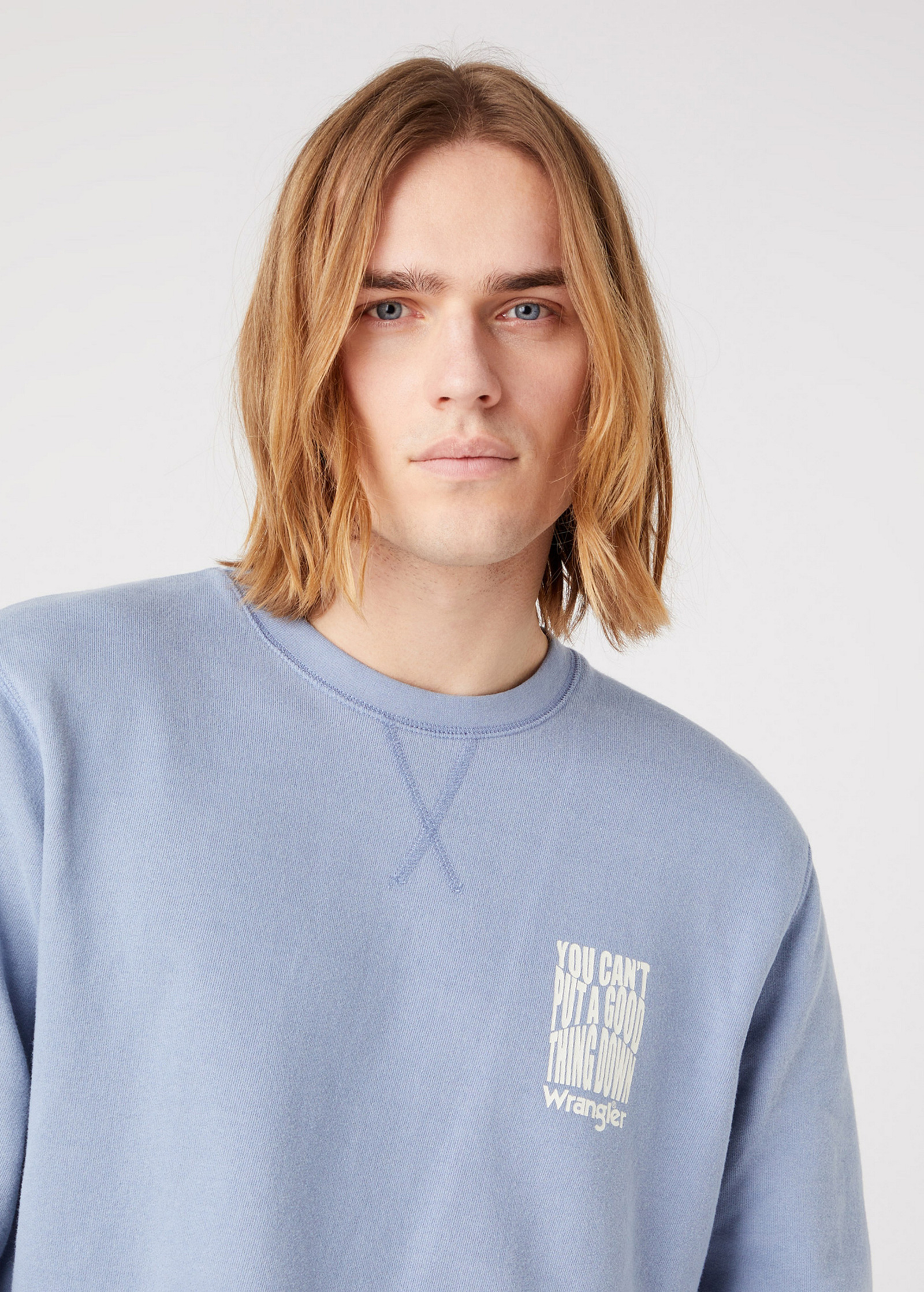 Mska Bluza Wrangler Graphic Crew Stone Wash Blue - W6D8HAX4Q