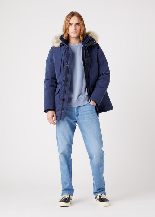 Mska Bluza Wrangler Graphic Crew Stone Wash Blue - W6D8HAX4Q