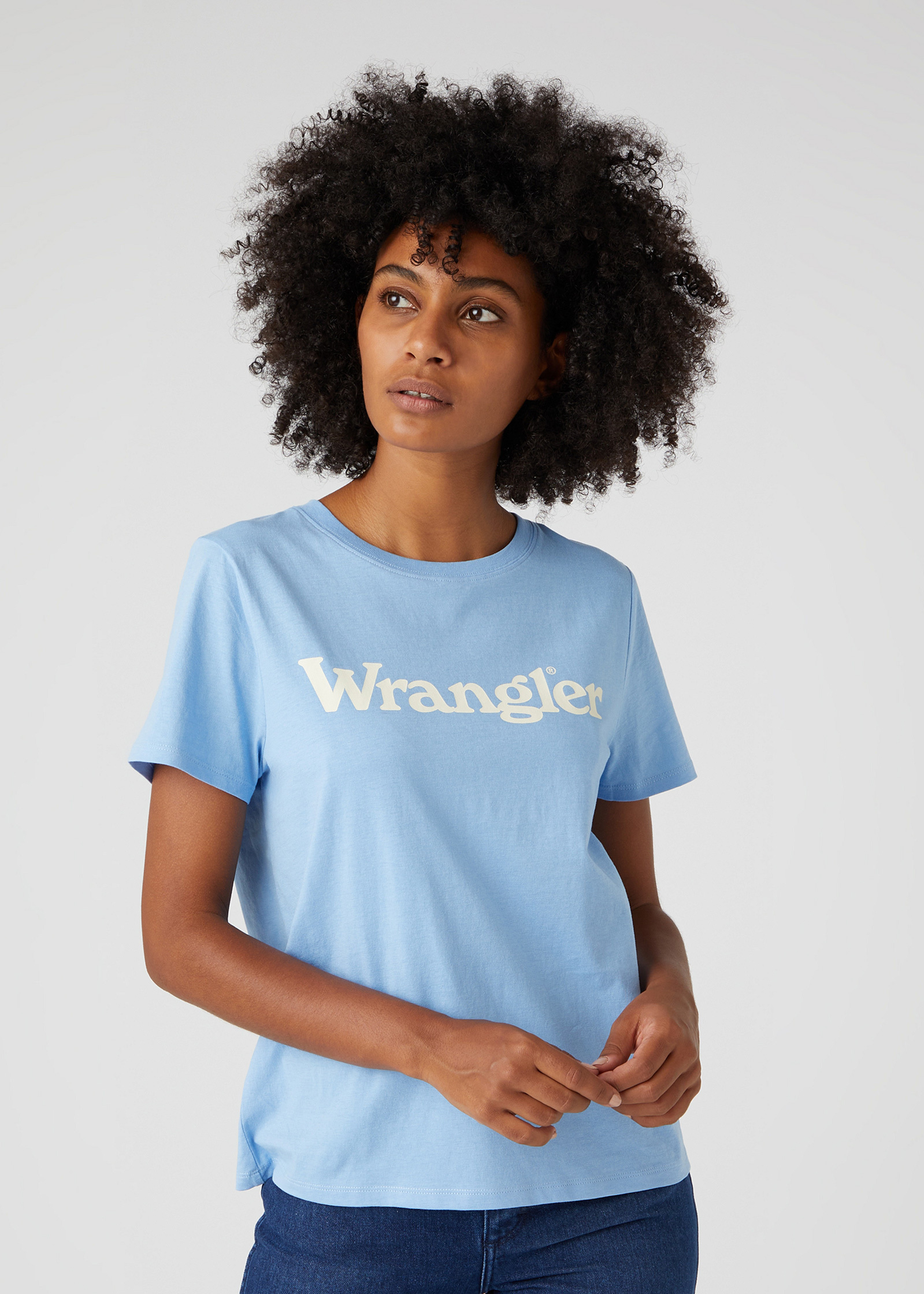 Damski T Shirt Wrangler Regular Tee Della Robia Blue - W7N4GHB40