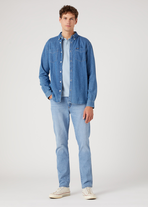 Meska Koszulka Polo Wrangler Polo Shirt Blue Fog - W7BHK4M31