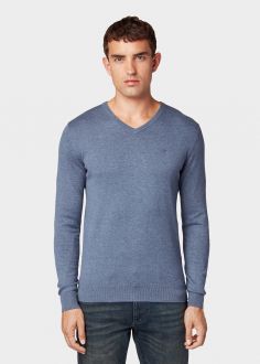 Męski Sweter Tom Tailor® Basic V Neck Sweater - Vintage Indigo Blue Melange (1012820-18964)