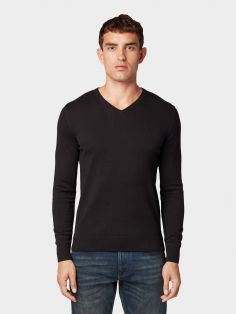 Męski Sweter Tom Tailor® Basic V Neck Sweater - Black (1012820-29999)