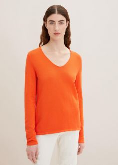 Damski Sweter Tom Tailor® Sweater Basic V-neck - Fever Red (1012976-15612)
