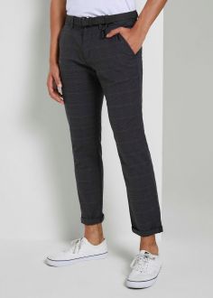 Męskie Spodnie Tom Tailor® Textured Chinos - Grey Brown Check Yarn Dye (1020451-23995)