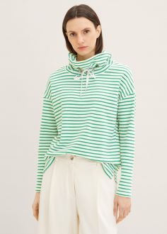 Damska Bluza Tom Tailor® Textured Sweatshirt - Offwhite Green Stripe (1024522-31284)