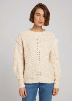 Damski Sweter Tom Tailor® Overcut Shoulder Pullover - Cozy Beige Melange (1027287-24540)