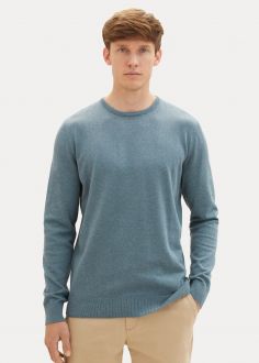 Męski Sweter Tom Tailor® Mottled Knitted Sweater - Dusty Dark Teal Melange (1027661-32714)