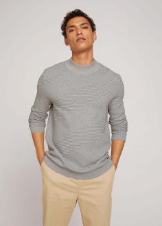 Męski Sweter Tom Tailor® Geometric Structured Sweater - Light Stone Grey Melange (1028385-15398)