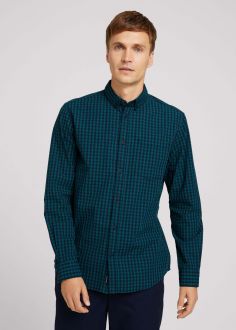 Męska Koszula Tom Tailor® Regular Vichy Melange Shirt - Green Navy Melange Vichy Check (1028696-28460)