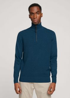 Męski Sweter Tom Tailor® Light Structured Troyer - Medium Blue Ashes Melange (1028749-28733)