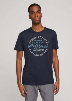 T-Shirt Męski Tom Tailor® T-shirt with text print - Sky Captain Blue (1029246-10668)