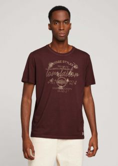 T-Shirt Męski Tom Tailor® Tshirt Placement Print Overdye - Decadent Bordeaux (1029274-12931)