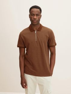 T-Shirt Męski Tom Tailor® Halfzip - Brown Structured Stripe (1031655-29794)