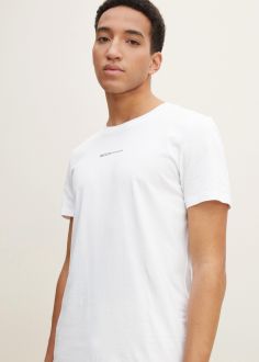 T-Shirt Męski Denim Tom Tailor® T-shirt With A Logo Print - White (1032335-20000)