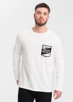 T-Shirt Męski cross Jeans® Long Sleeve Sweatshirt - Ecru (028) (15859-028)