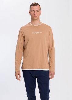 T-Shirt Męski Cross Jeans® Long Sleeve Sweatshirt - Tobacco Brown (15884-082)
