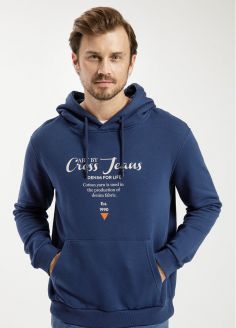 Męska Bluza Cross Jeans® Hoodie Logo - Indigo (005) (25408-005)