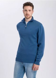 Męski Sweter Cross Jeans® Sweater Halfzip - Indygo (005) (34244-005)