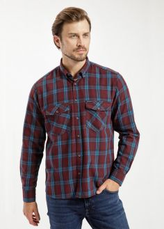 Męska Koszula Cross Jeans® Two Pocket Shirt - Bordeaux (407) (35546-407)