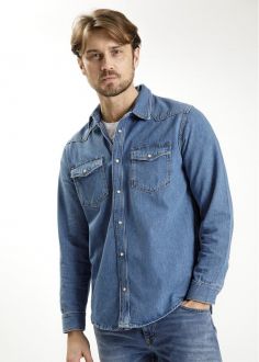 Męska Koszula Cross Jeans® 2 pocket Denim Shirt - Light Blue (007) (A-222-007)
