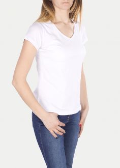 T-Shirt Damski Cross® Jeans T-Shirt V-neck 55152 - White (008) (55152-008)