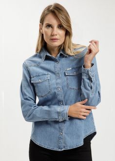 Koszula Damska Cross Jeans® Denim Shirt - Mid Blue (019) (A-601-019)
