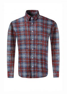 Męska Koszula Cross Jeans® 1 Pocket Shirt - Indigo Check (005) (35542-005)