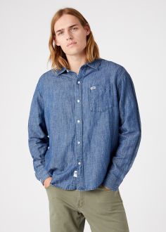 Męska Koszula Wrangler® Long Sleeve One Pocket Shirt - Indygo (W5D6BNX4E)
