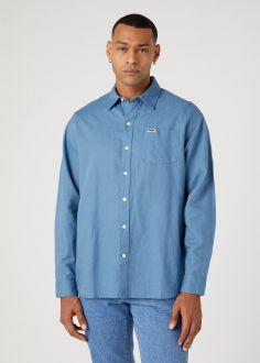 Męska Koszula Wrangler® Long Sleeve One Pocket Shirt - Captains Blue (W5D6LO84Z)