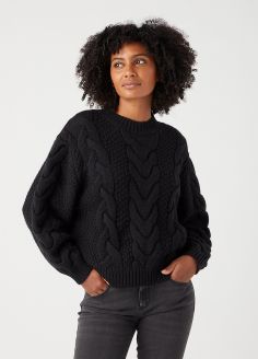 Damski Sweter Wrangler® Crew Neck Cable Knitt - Black (W8N2RA100)