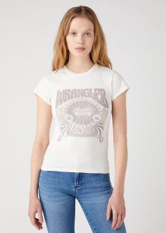 T-Shirt Damski Wrangler® Shrunken Band Tee - Worn White (W7FDEEM40)